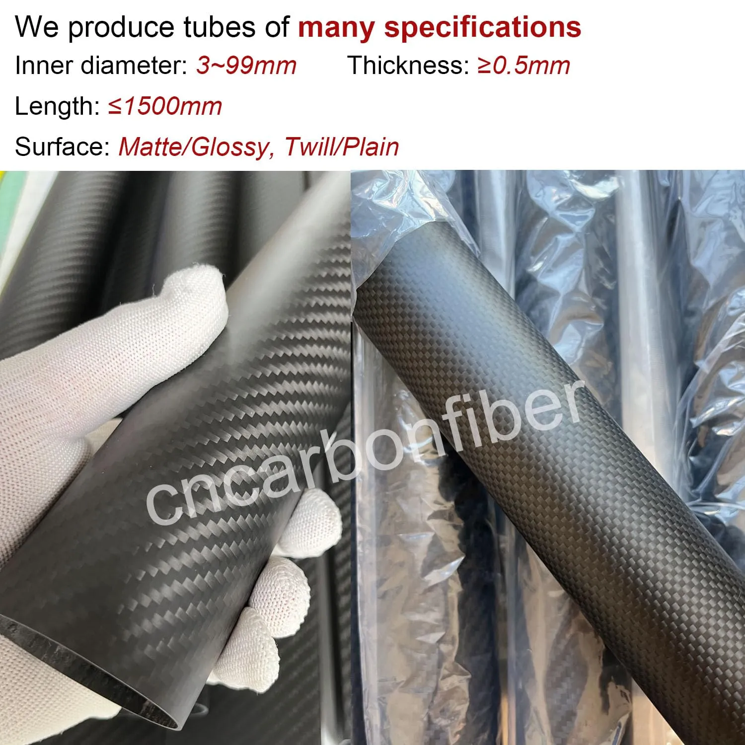 2pcs 2MM Wall Thick Carbon Fiber Tube 25x21x420MM,3K Roll Wrapped Twill Matte Finish