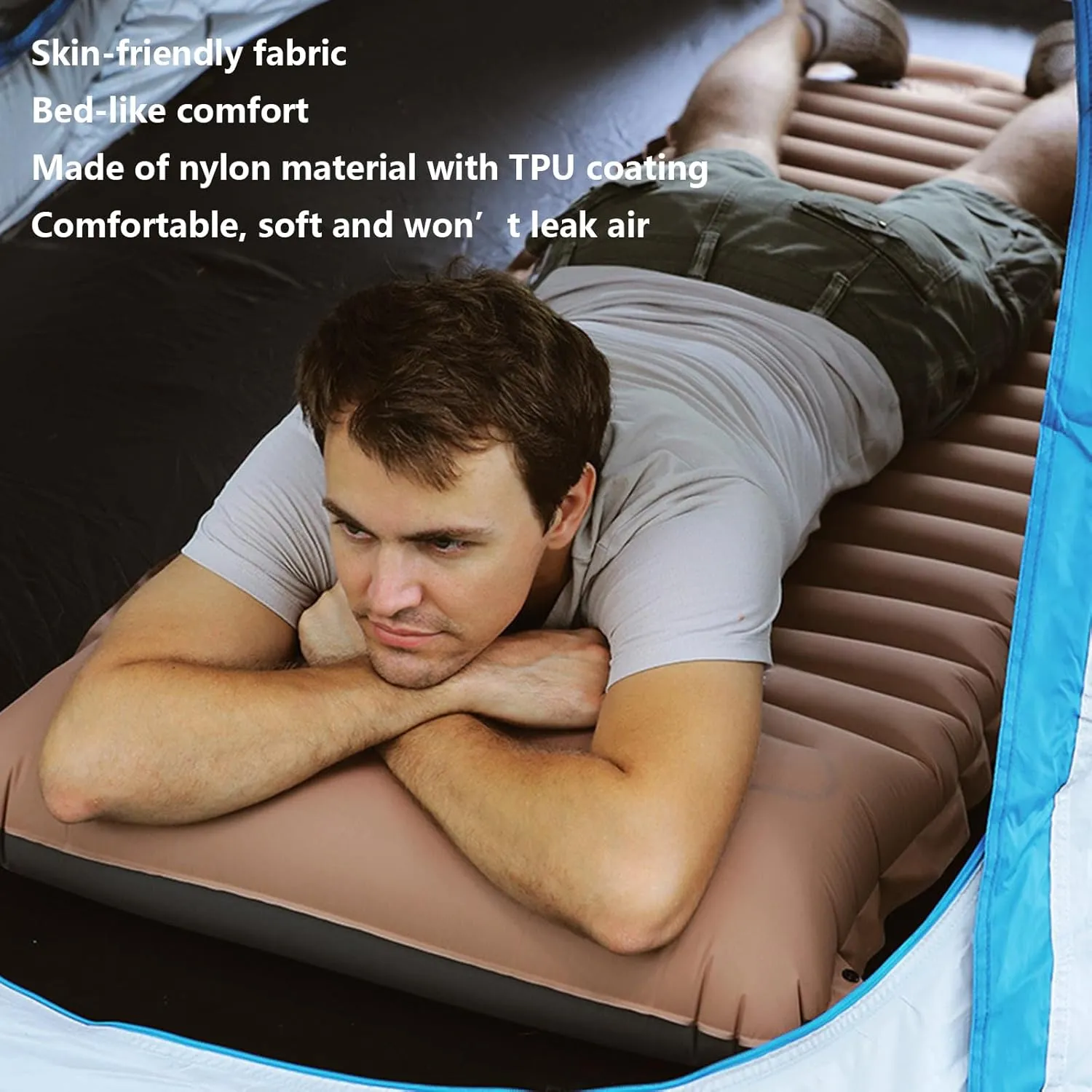2pcs Inflatable Camping Sleeping Pad with Pillow Built-in Foot Pump Extra Thick and Wide Ultimate Comfortable Compact Camp Air Mat for Tent Car Traveling and Backpacking