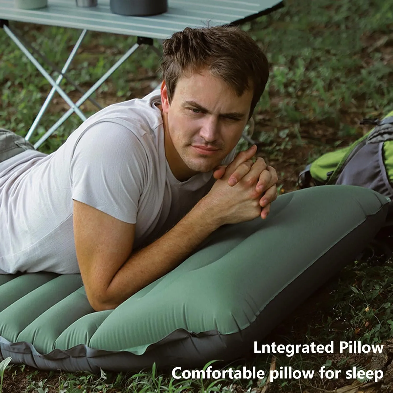 2pcs Inflatable Camping Sleeping Pad with Pillow Built-in Foot Pump Extra Thick and Wide Ultimate Comfortable Compact Camp Air Mat for Tent Car Traveling and Backpacking