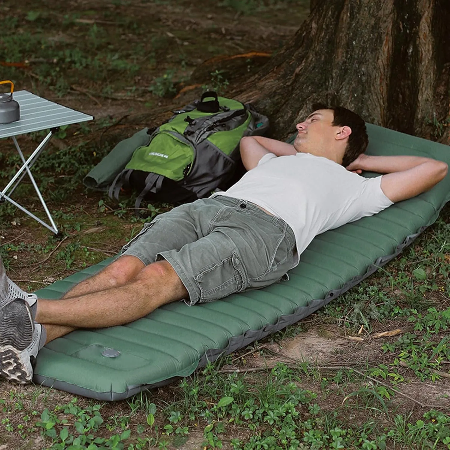 2pcs Inflatable Camping Sleeping Pad with Pillow Built-in Foot Pump Extra Thick and Wide Ultimate Comfortable Compact Camp Air Mat for Tent Car Traveling and Backpacking