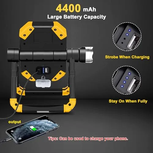 2pcs Magnetic 6000 Lumen Work Light,10hrs Long Lasting 360°Rotating