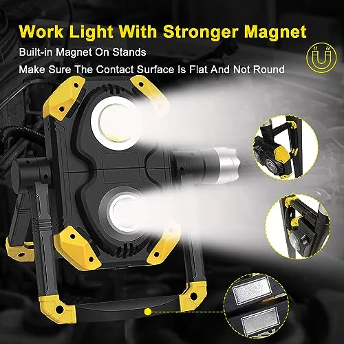 2pcs Magnetic 6000 Lumen Work Light,10hrs Long Lasting 360°Rotating