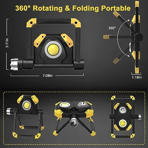 2pcs Magnetic 6000 Lumen Work Light,10hrs Long Lasting 360°Rotating