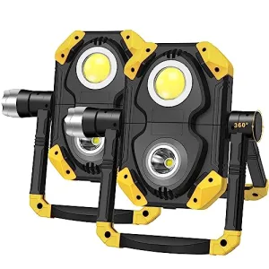 2pcs Magnetic 6000 Lumen Work Light,10hrs Long Lasting 360°Rotating