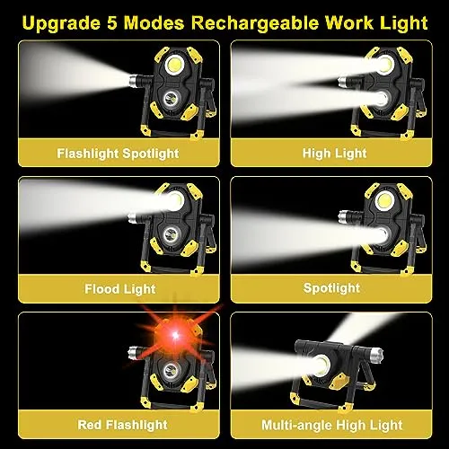 2pcs Magnetic 6000 Lumen Work Light,10hrs Long Lasting 360°Rotating