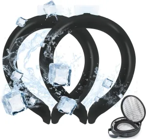 2PCS Neck Cooling Tube with Cold Insulated Bag,Reusable Ice Neck Ring Wearable Body Cooling Products for Summer Heat (Black*2)