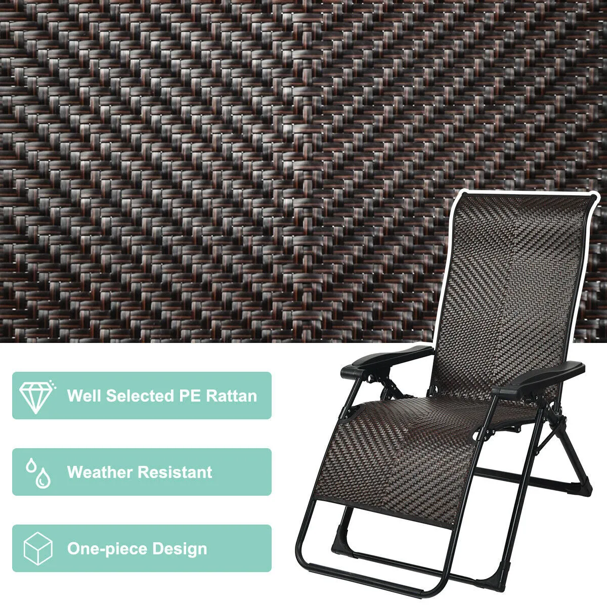 2PCS Patio Rattan Zero Gravity Lounge Chair