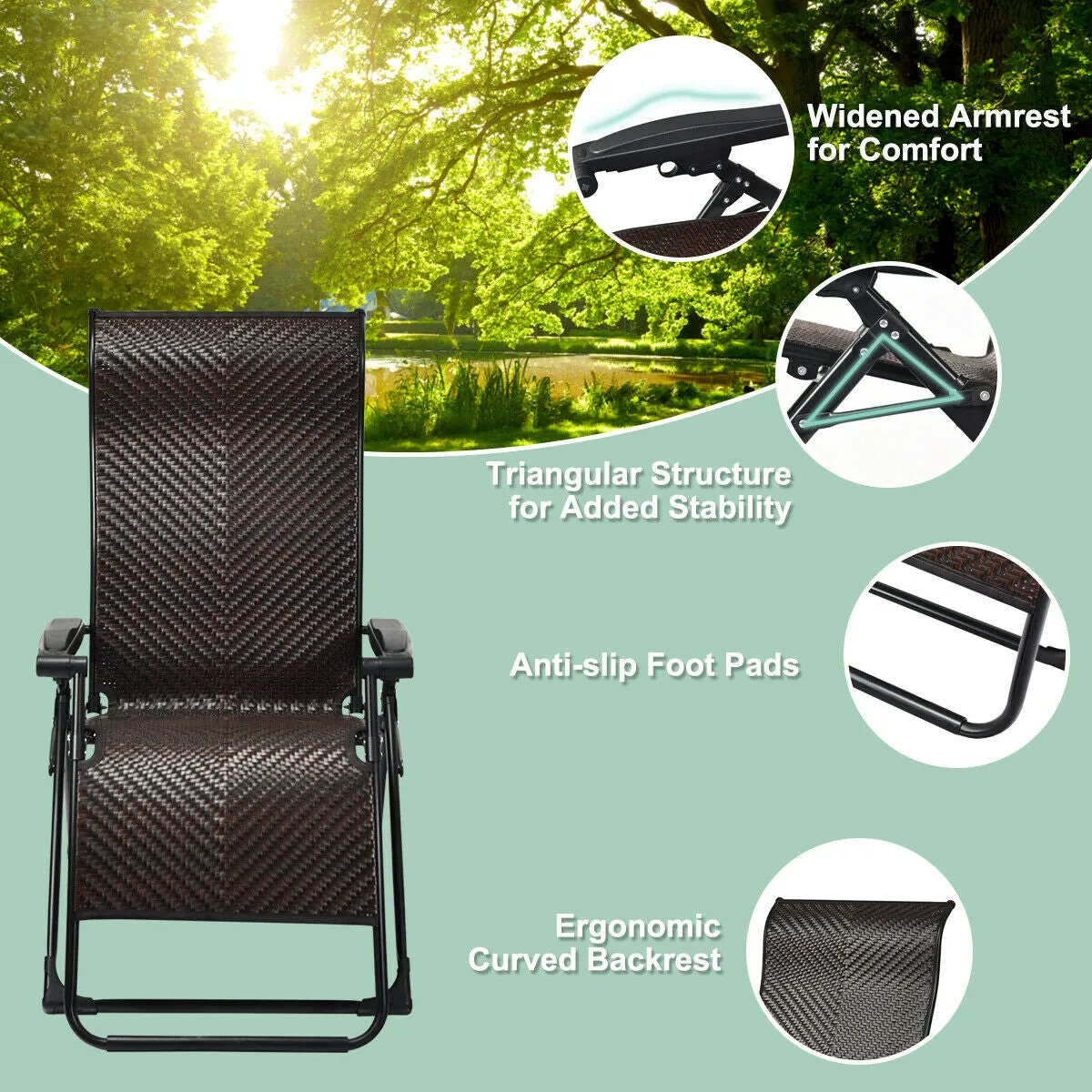 2PCS Patio Rattan Zero Gravity Lounge Chair