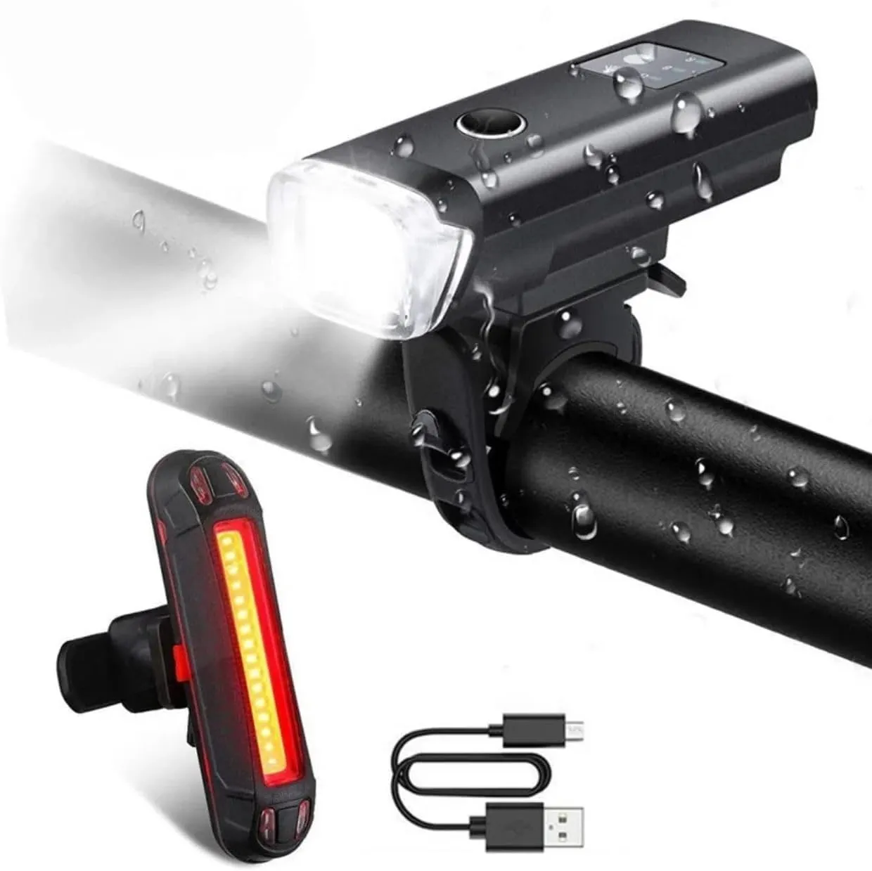 2pcs Ultra Bright USB Rechargeable Front and Tail Bike Light Set, 6 Light Modes, Easy to Instal Waterproof Design, BLACK