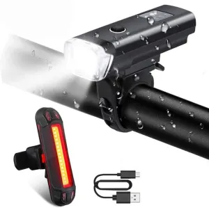 2pcs Ultra Bright USB Rechargeable Front and Tail Bike Light Set, 6 Light Modes, Easy to Instal Waterproof Design, BLACK