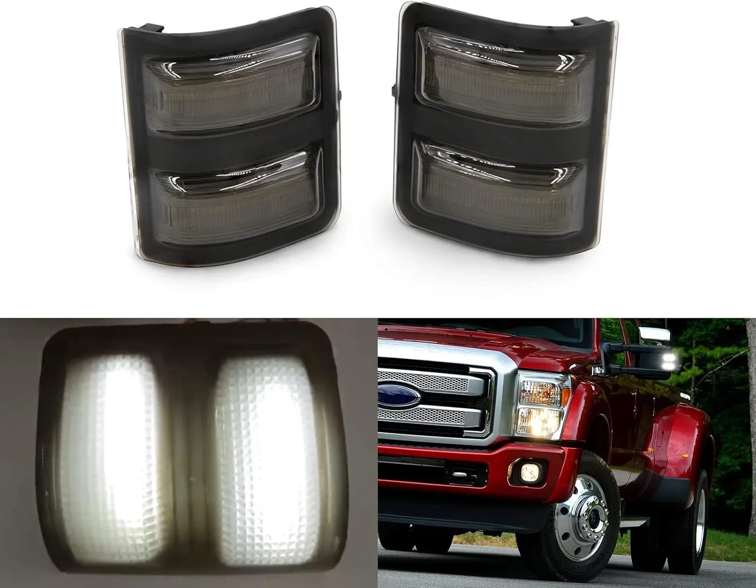 2x LED Side Mirror Light Marker Compatible with 2008 to 2016 Ford F250 F350 F450 F550 Super Duty Turn Signal，7C3Z-13776-A 7C3Z-13776-B 7C3Z13776A 7C3Z13776B (Smoked Lens White Light)