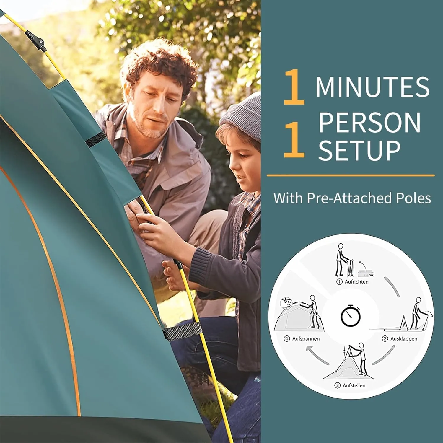 3-4 Person Automatic Pop Up Tent For Camping, Portable Instant Tent, Camping Gear Rainproof Camping Tent With Carrying Bag, Lightweight Outdoor Tent, For Camping, Hiking, Beach Or Mountaineering ( Col