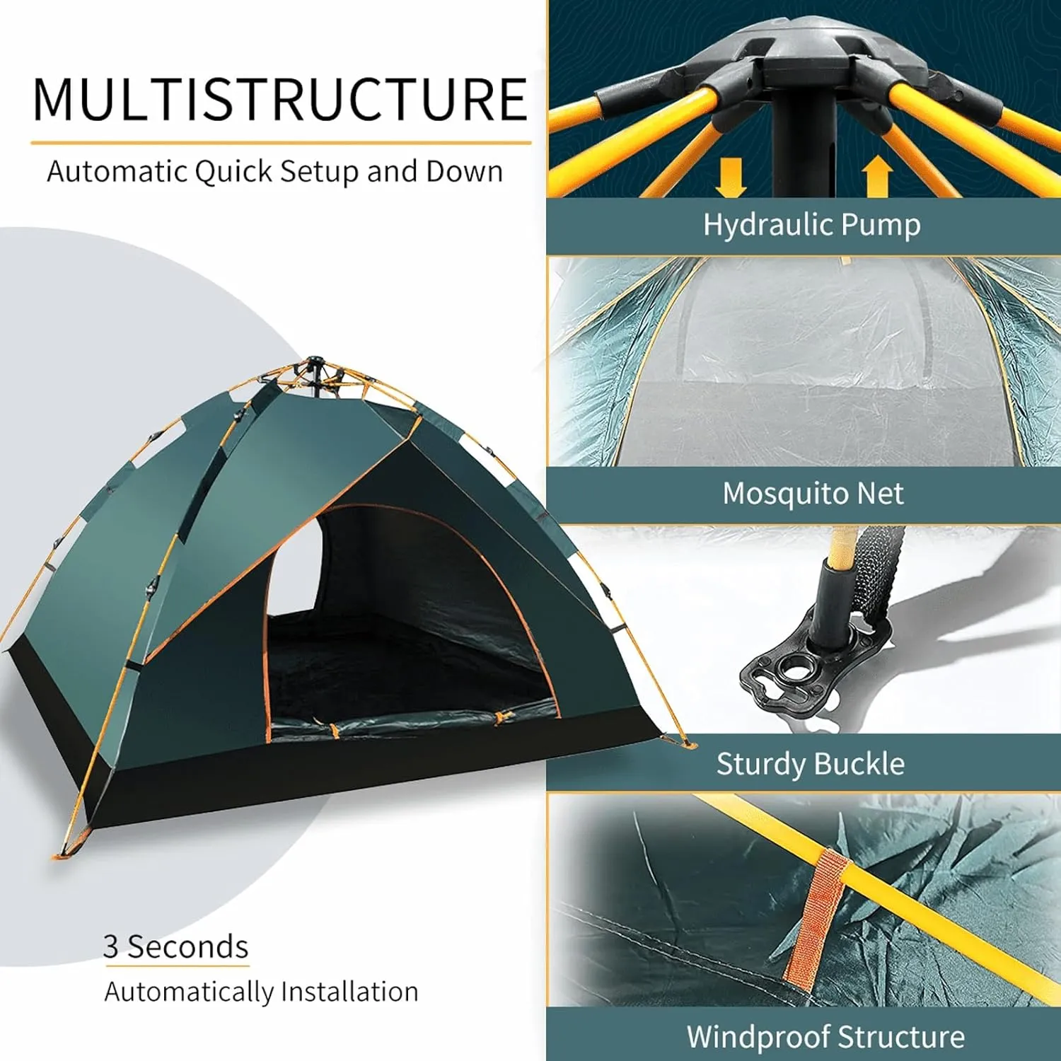 3-4 Person Automatic Pop Up Tent For Camping, Portable Instant Tent, Camping Gear Rainproof Camping Tent With Carrying Bag, Lightweight Outdoor Tent, For Camping, Hiking, Beach Or Mountaineering ( Col