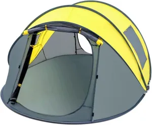 3-4 Person Easy Pop Up Tent,9.5'X6.6'X52'',Waterproof Sun Shelters Automatic Setup,2 Doors-Instant Family Tents with Carry Bag for Camping, Hiking & Traveling Mountaineering Suvival Gear (Yellow)