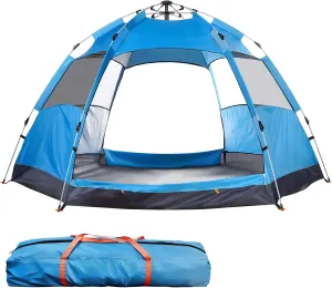 3-4-Person Waterproof Pop up Camping Tent with Rainfly Instant Tent Portable with Carring Bag （Blue）