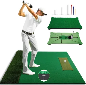 3-in-1 Thickened Golf Hitting Mat - 5x4ft Golf Training Mat for Indoor & Outdoor Practice with Interchangeable Mats - Ideal Golf Training Equipment for All Golfers