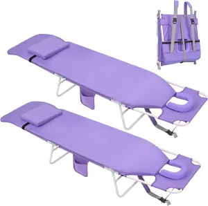 3 in 1 Women Comfort Backpack Tanning Beach Chair with Face Hole & Cushion | Portable Folding Lounge Sun Chair for Adults Outside Reading Sunbathing Poolside | Reclining 6 Position | 2 Pack
