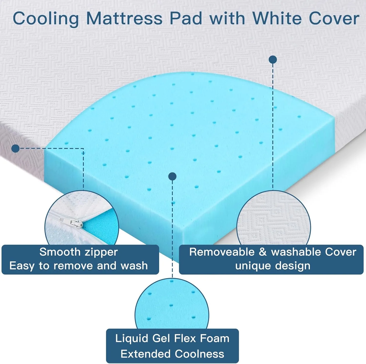 3 Inch Memory Foam Mattress Topper,Cooling Gel Infused High Density Queen(60"x80") Topper with Removable Skin-Friendly Cover,Bed Topper for Pressure Relief Back Pain, CertiPUR-US Certified