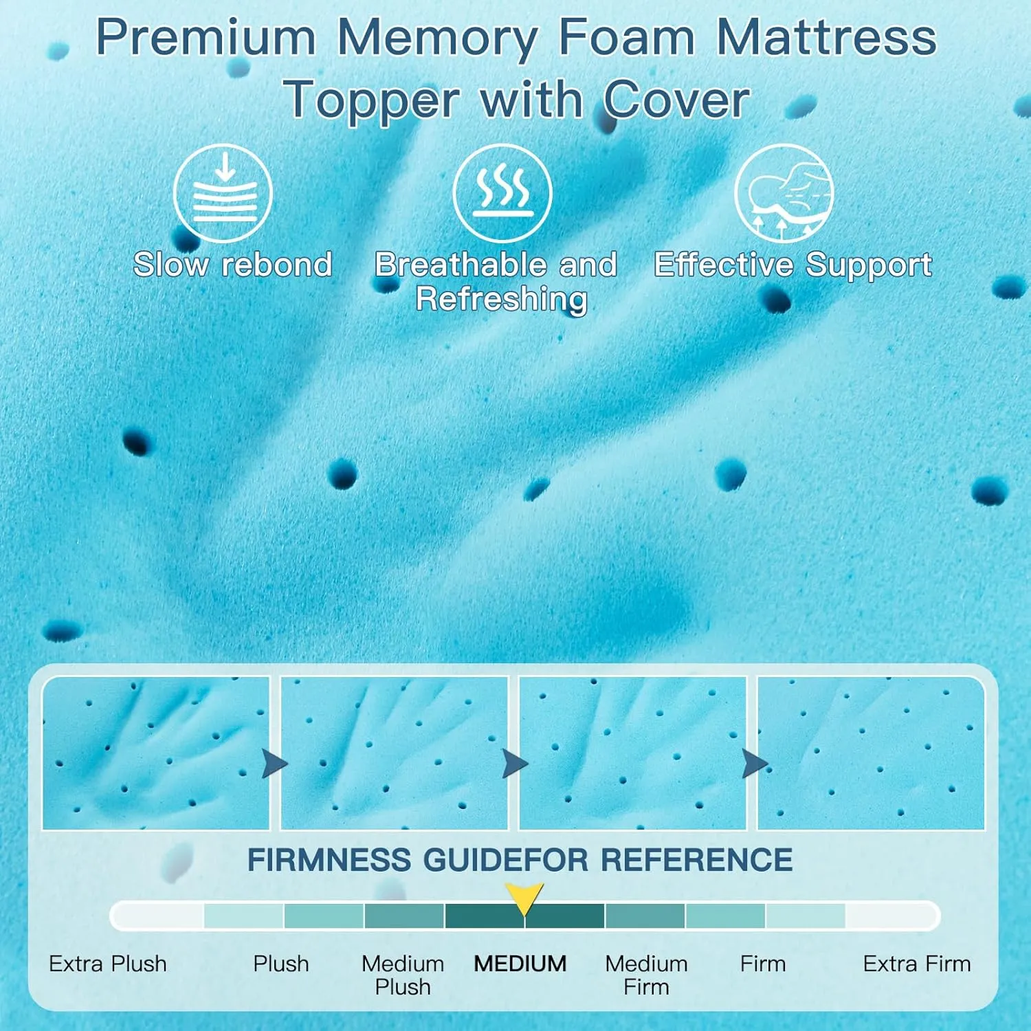 3 Inch Memory Foam Mattress Topper,Cooling Gel Infused High Density Queen(60"x80") Topper with Removable Skin-Friendly Cover,Bed Topper for Pressure Relief Back Pain, CertiPUR-US Certified