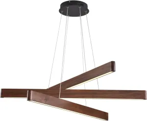 3-Light Linear Pendant Dining Room Light Fixture Modern Led Chandeliers for Living Room Dimmable Wood Ceiling Pendant Light 45W for Living Room Dining Room Kitchen Island Walnut Color