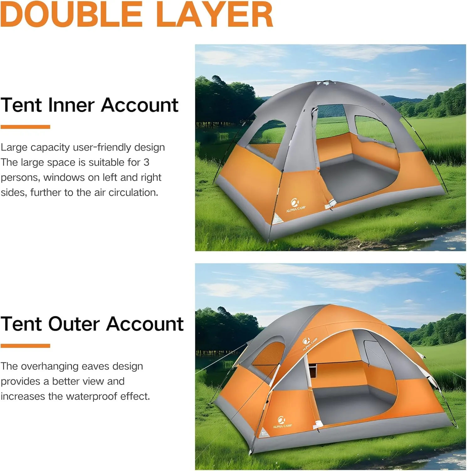 3 Person Backpacking Tent,Portable Lightweight Waterproof Windproof Easy Setup Backpacking Tent,Great for Camping Hiking Mountaineering