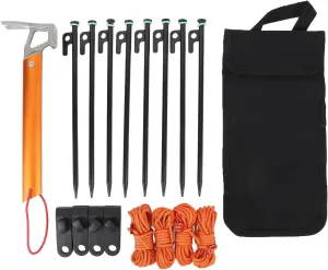 30cm Aluminum Tent Stakes,High Reflective Guy Lines 4mm Tent Cords High Strength Lightweight Camp Ropes with Glow in The Dark Adjuster Tensioner for Tent, Small Claw Hammer (Black Orange)
