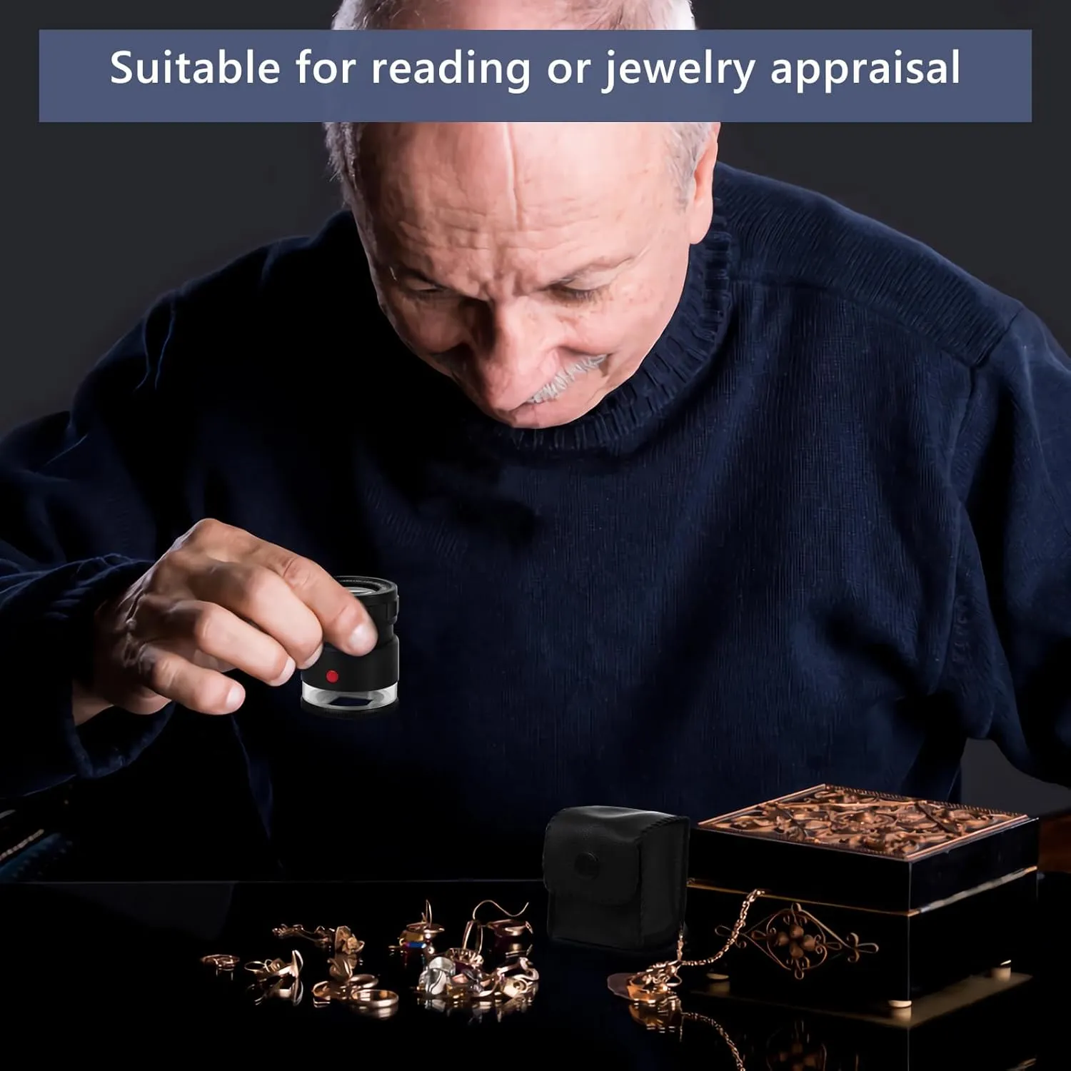 30X Loupe Magnifier, USB Rechargeable 8 Lights Portable Eye Loupe Sewing Magnifying Glass for Watches, Jewelry, Coins, Currency, Stamps