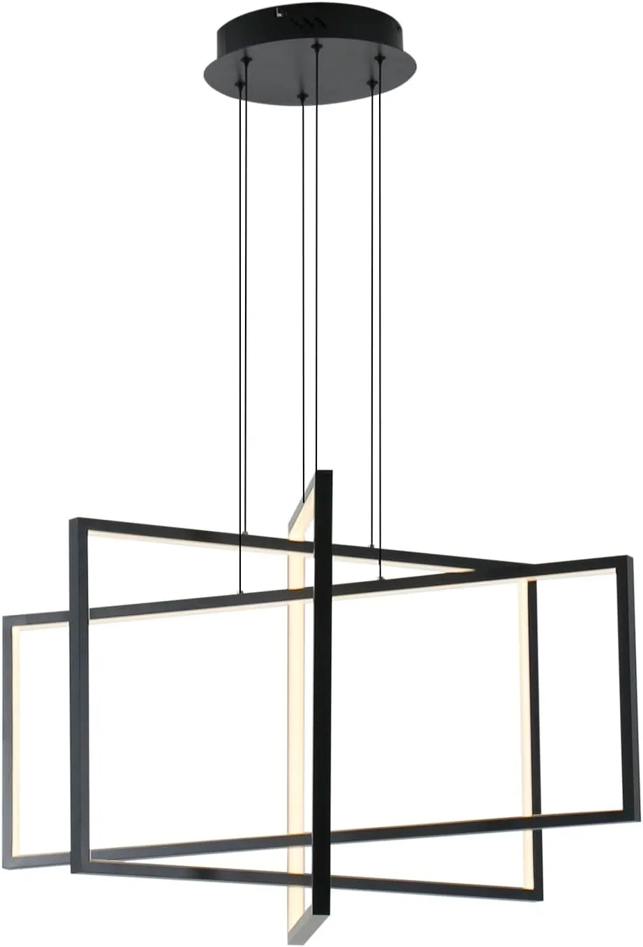 32" Modern Chandelier Unique Design 3 Lights Hanging Pendant Ceiling for Living Dining Room Stairs Restaurant Black Finish Chandeliers with Remote