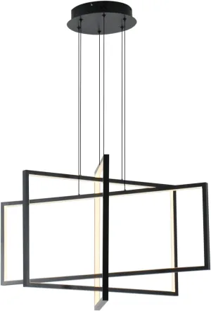 32" Modern Chandelier Unique Design 3 Lights Hanging Pendant Ceiling for Living Dining Room Stairs Restaurant Black Finish Chandeliers with Remote