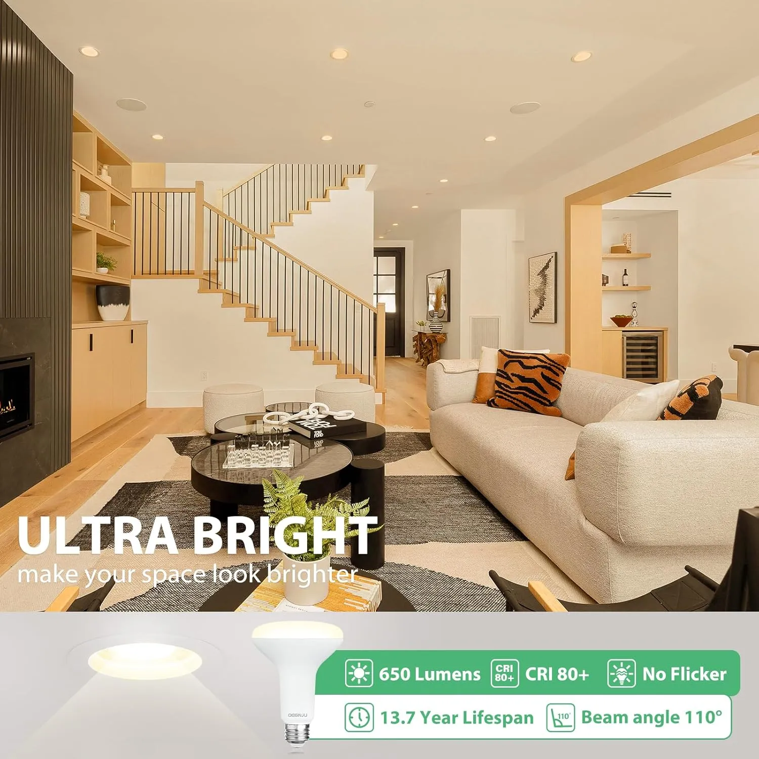 36 Pack BR30 LED Bulb, Dimmable Indoor Flood Lights 7W Equivalent 65W 3000K Warm White, CRI80, 650 LM, E26 Base, 15000 Lifetime Hours, Interior Energy Saving Recessed Light Bulb, Flicker-Free