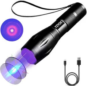 365 nm Black Light Flashlight Powerful Rechargeable, HIGH Definition Ultraviolet, LED UV Flashlights 1 Mode Detection Light.