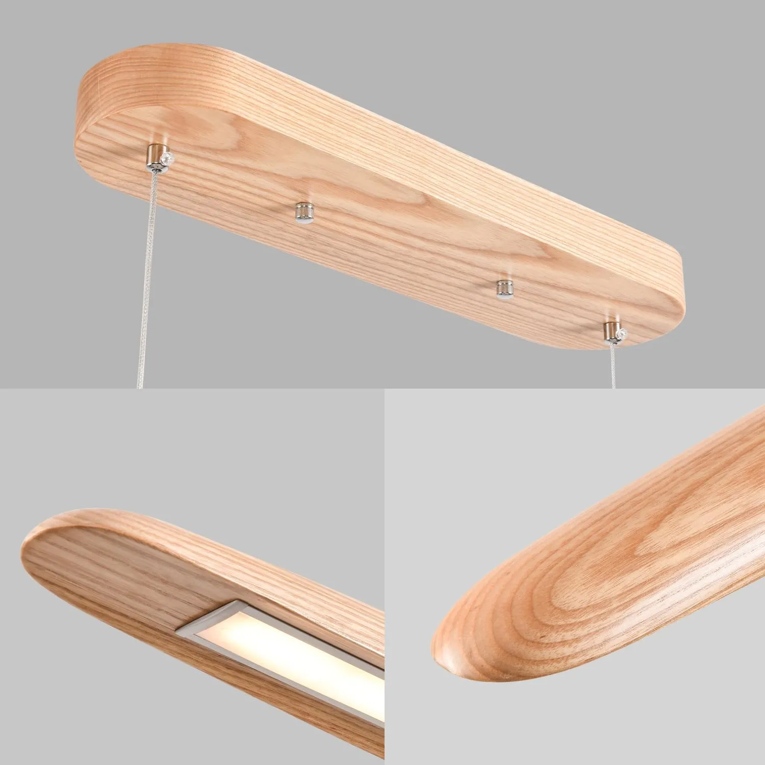 39" 24W Wood LED Linear Pendant Light Fixture Led Dining Room Light Dimmable Hanging Light Fixture for Dining Room Kitchen Island Pool Table Lights Natural Wood Color