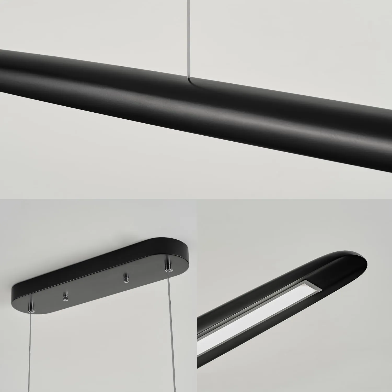 39" Wood LED Linear Pendant Light Black Linear Pendant Dinning Room Hanging Lights LED Dimmable Chandeliers 24w for Dining Room Pool Table Lights Kitchen Island Light Black