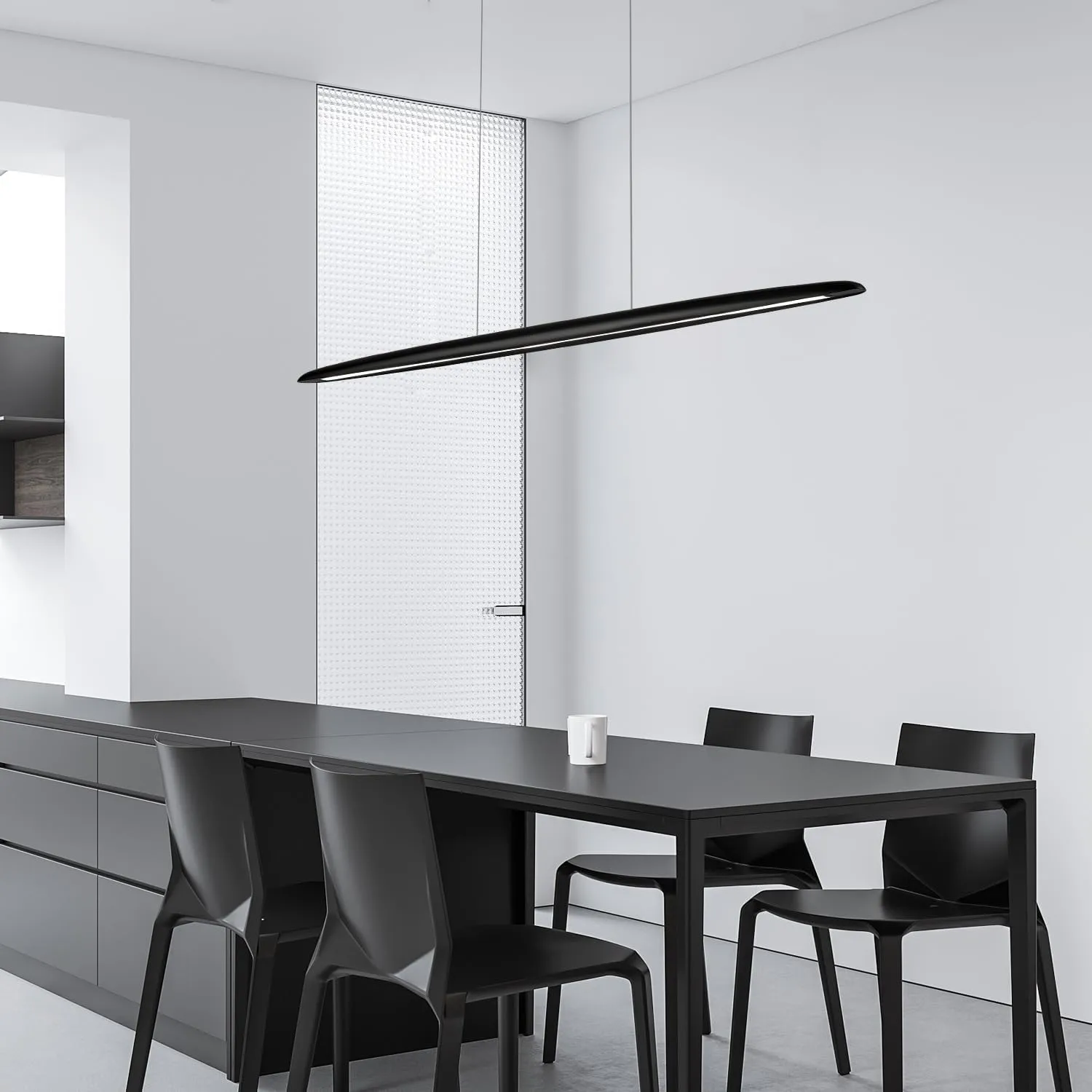 39" Wood LED Linear Pendant Light Black Linear Pendant Dinning Room Hanging Lights LED Dimmable Chandeliers 24w for Dining Room Pool Table Lights Kitchen Island Light Black