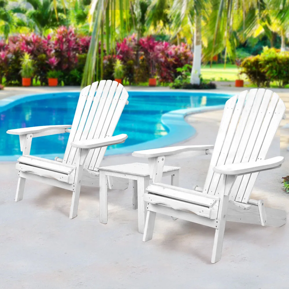 3PC Adirondack Foldable Outdoor Armchair Set - White