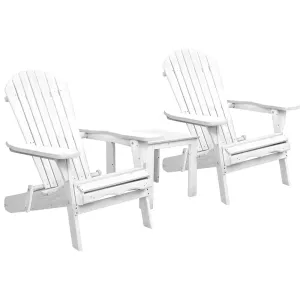 3PC Adirondack Foldable Outdoor Armchair Set - White