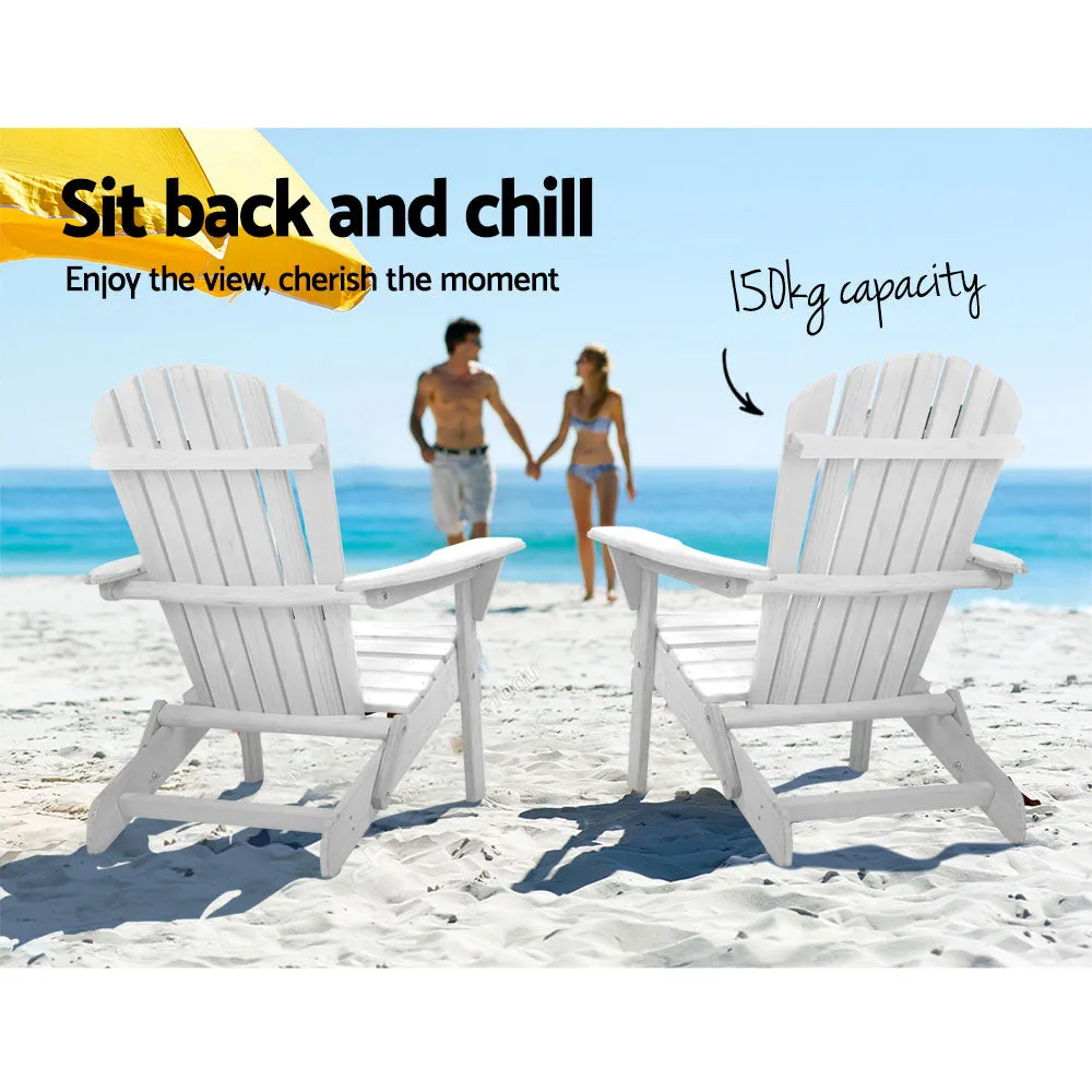 3PC Adirondack Foldable Outdoor Armchair Set - White