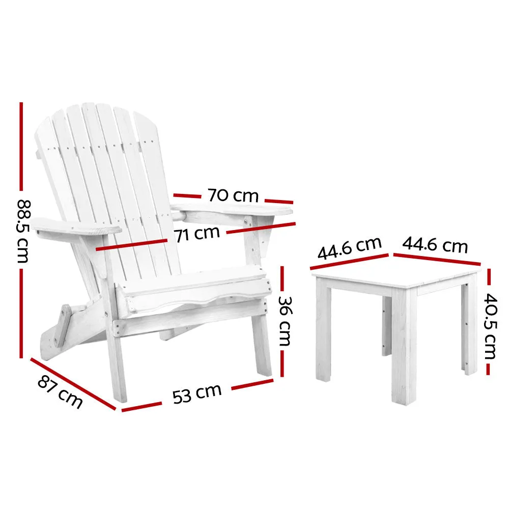 3PC Adirondack Foldable Outdoor Armchair Set - White