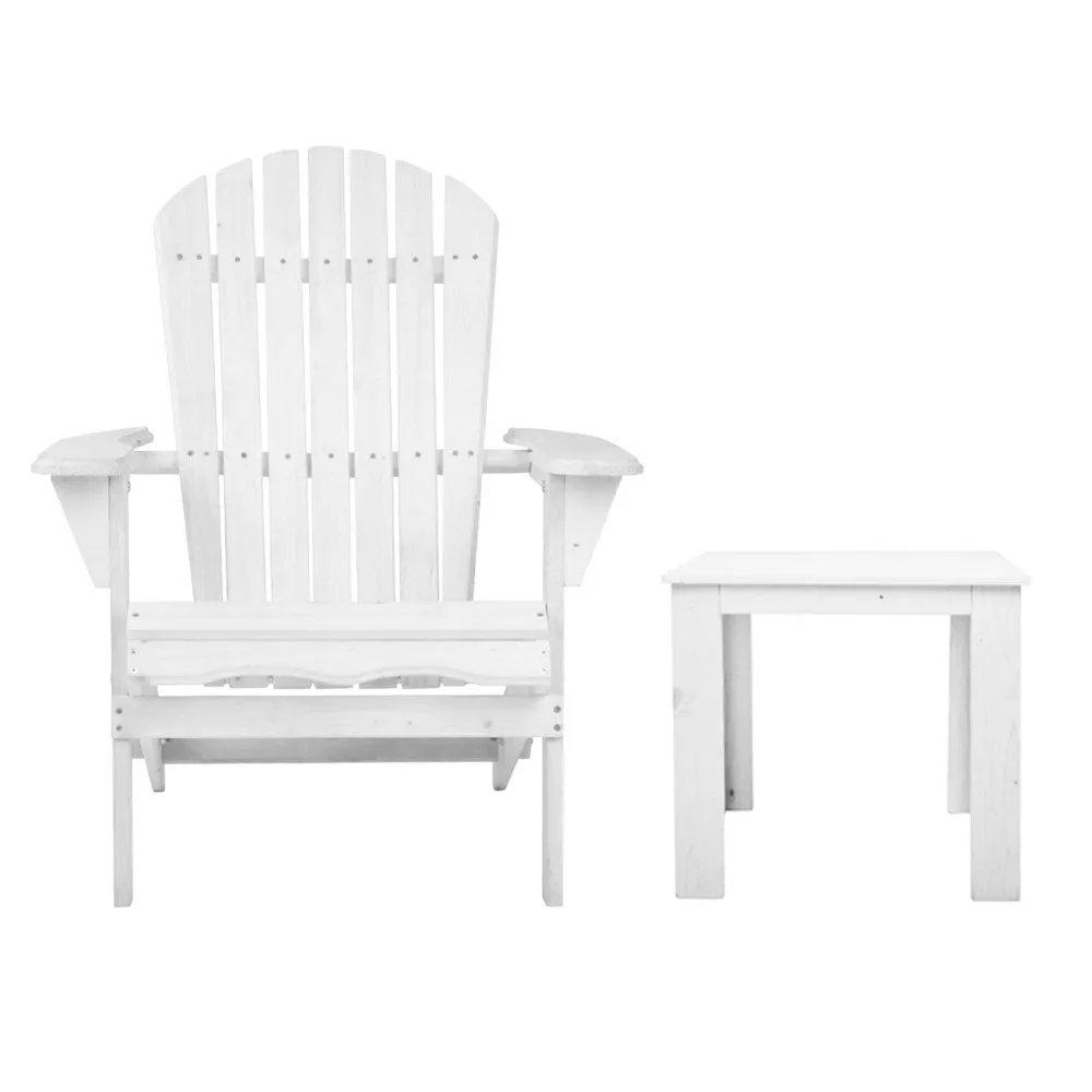 3PC Adirondack Foldable Outdoor Armchair Set - White
