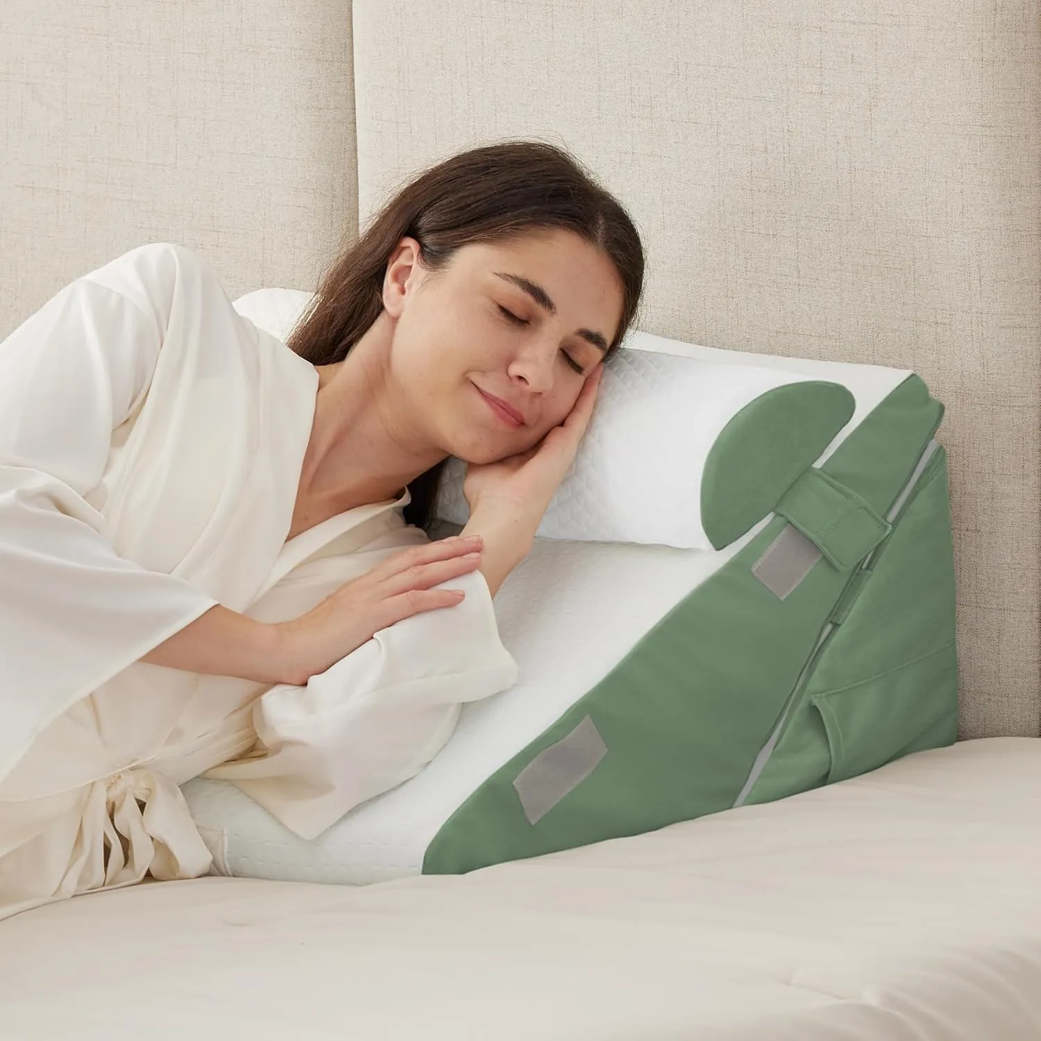 3PCS Wedge Pillow Set for After Surgery, Wedge Pillow Headboard, Adjustable 9&12 Inch Bed Pillow Wedge for Sleeping, Acid Reflux, Orthopedic Pillow Wedge for Back Pain Relief, Gerd, Green