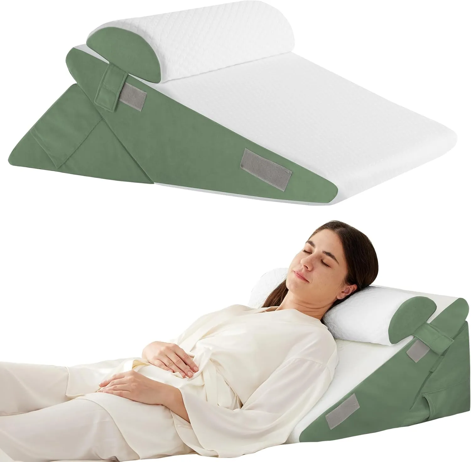 3PCS Wedge Pillow Set for After Surgery, Wedge Pillow Headboard, Adjustable 9&12 Inch Bed Pillow Wedge for Sleeping, Acid Reflux, Orthopedic Pillow Wedge for Back Pain Relief, Gerd, Green