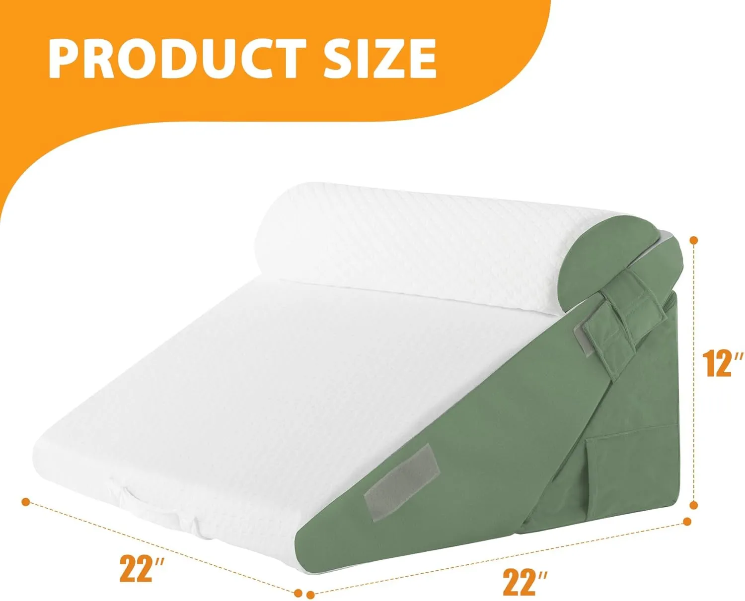 3PCS Wedge Pillow Set for After Surgery, Wedge Pillow Headboard, Adjustable 9&12 Inch Bed Pillow Wedge for Sleeping, Acid Reflux, Orthopedic Pillow Wedge for Back Pain Relief, Gerd, Green
