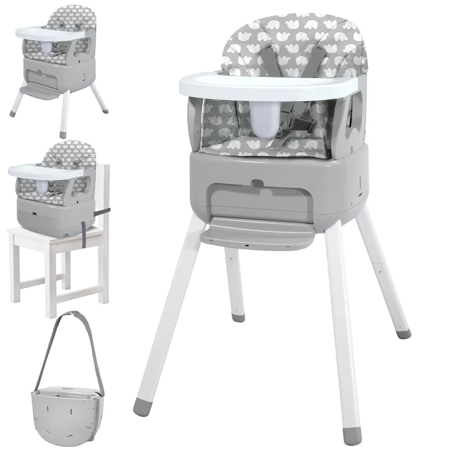 4 in 1 Portable Baby Highchair Convertible Highchair for Babies and Toddlers - Foldable Carry Small Box, High Chair, Infant Booster Seat, Dining Chair, Easy to Carry and Store (Grey)
