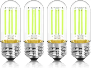 4 Pack 3.2 Inch T10 Green Light Bulb, E26 Base Edison Bulbs Dimmable, AC 120V 60 Watt Equivalent Clear Glass Filament Bulb, Halloween Christmas Party Bar Colored Light Bulbs, UL Listed