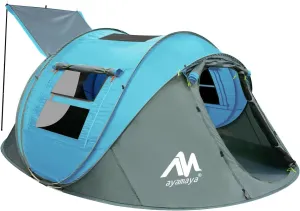 4 Person Pop Up Tents for Camping - AYAMAYA Waterproof Instant Family Tents with Skylight & Removable Rainfly, Upgraded Large Size with 2 Doors -Automatic Easy Setup Beach Tent with Poles
