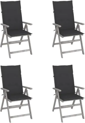 4-Piece Solid Acacia Wood Patio Reclining Chairs with Cushions, Adjustable 5-Position Gray Outdoor Lounge Chairs for Garden Poolside Dining