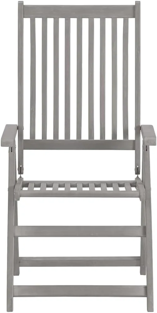 4-Piece Solid Acacia Wood Patio Reclining Chairs with Cushions, Adjustable 5-Position Gray Outdoor Lounge Chairs for Garden Poolside Dining