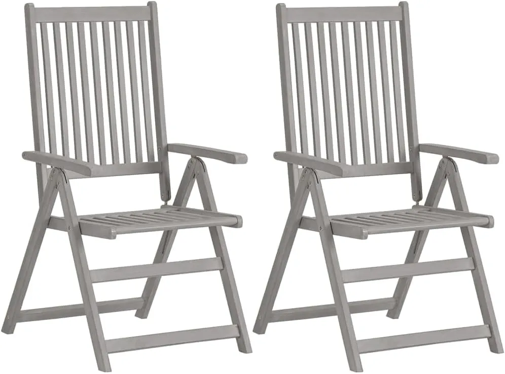 4-Piece Solid Acacia Wood Patio Reclining Chairs with Cushions, Adjustable 5-Position Gray Outdoor Lounge Chairs for Garden Poolside Dining