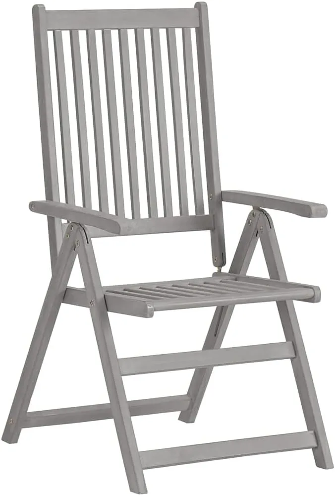 4-Piece Solid Acacia Wood Patio Reclining Chairs with Cushions, Adjustable 5-Position Gray Outdoor Lounge Chairs for Garden Poolside Dining