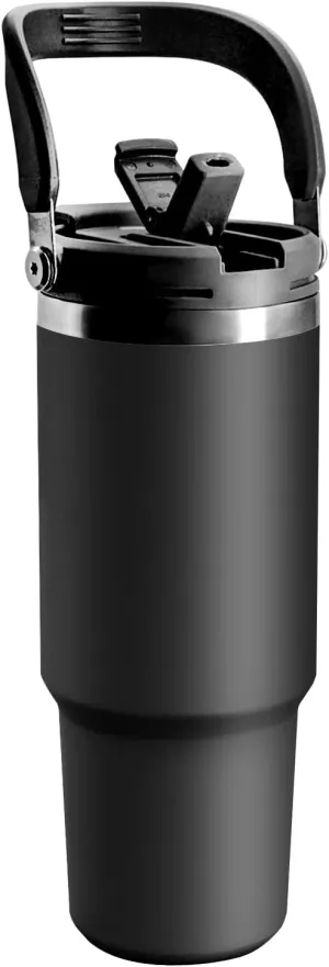 40 oz Tumbler with Handle and 2-in-1 Lid and Straw, Vacuum Insulated Coffee Tumbler Double Walled Stainless Steel Water Bottle Large Coffee Cup Leak Proof Travel Mug, Keep Cold and Hot, Black